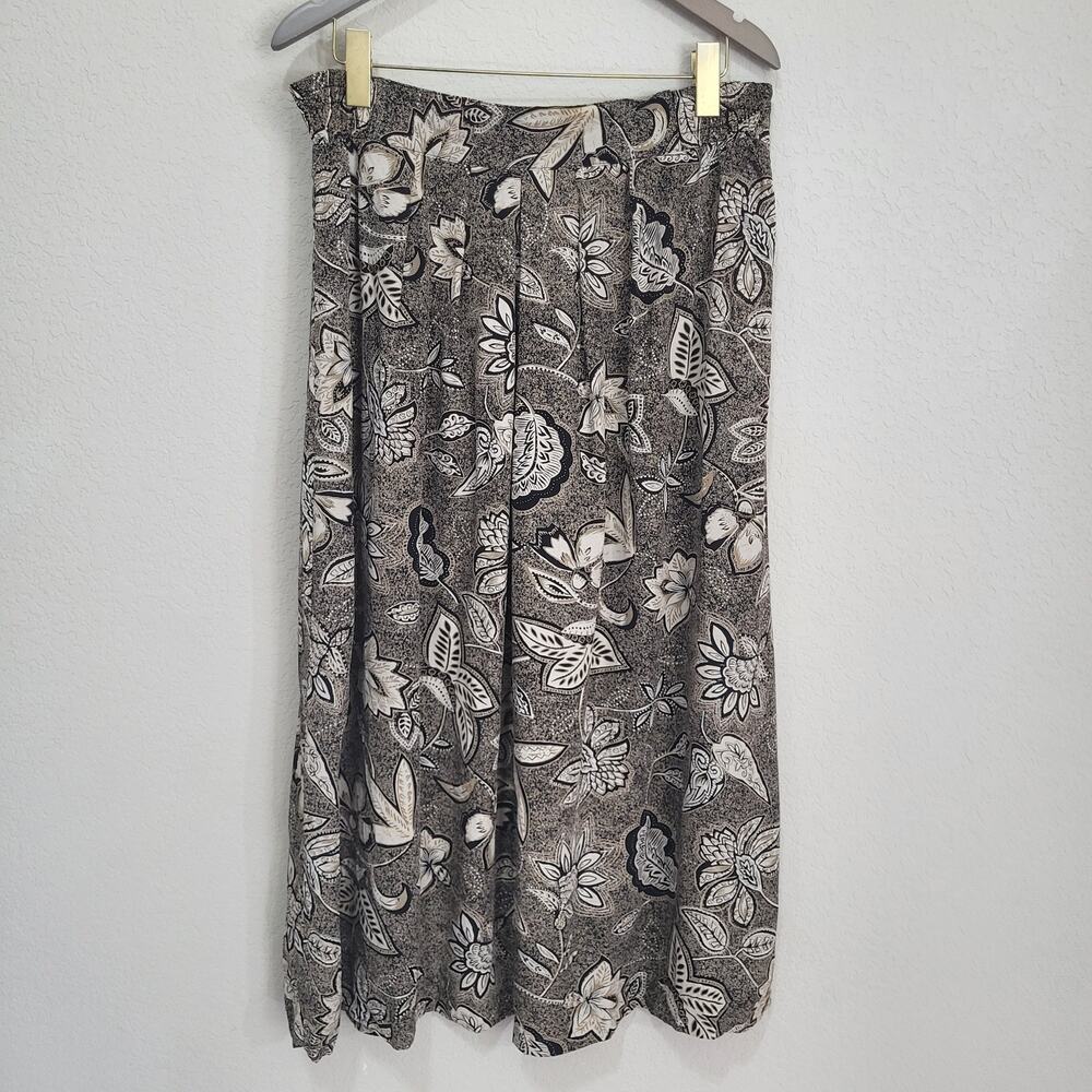 Modiano Skirt Womens 16 Floral Black Brown Vintage 80s A Line Cottage Casual